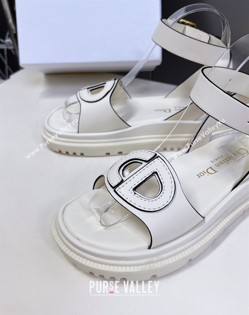 Dior D-Club Sandals with Ankle Strap in Calfskin White/Black Trim 2024 0604 (SS-240604035)