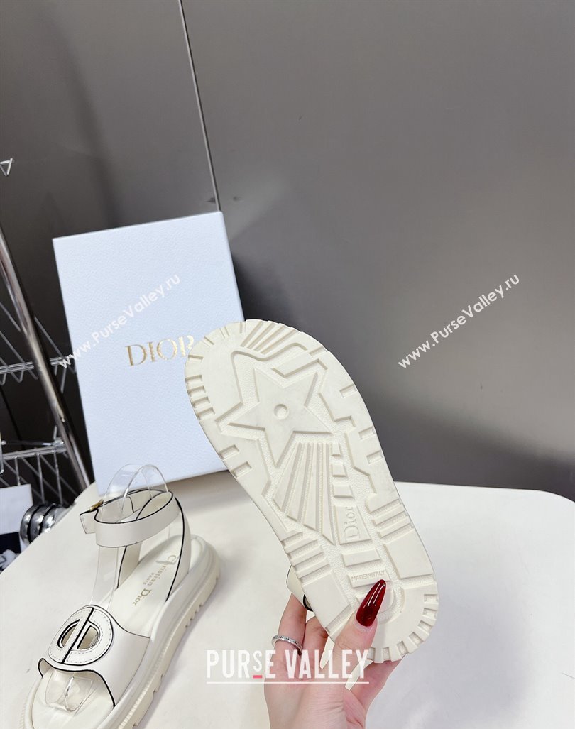 Dior D-Club Sandals with Ankle Strap in Calfskin White/Black Trim 2024 0604 (SS-240604035)