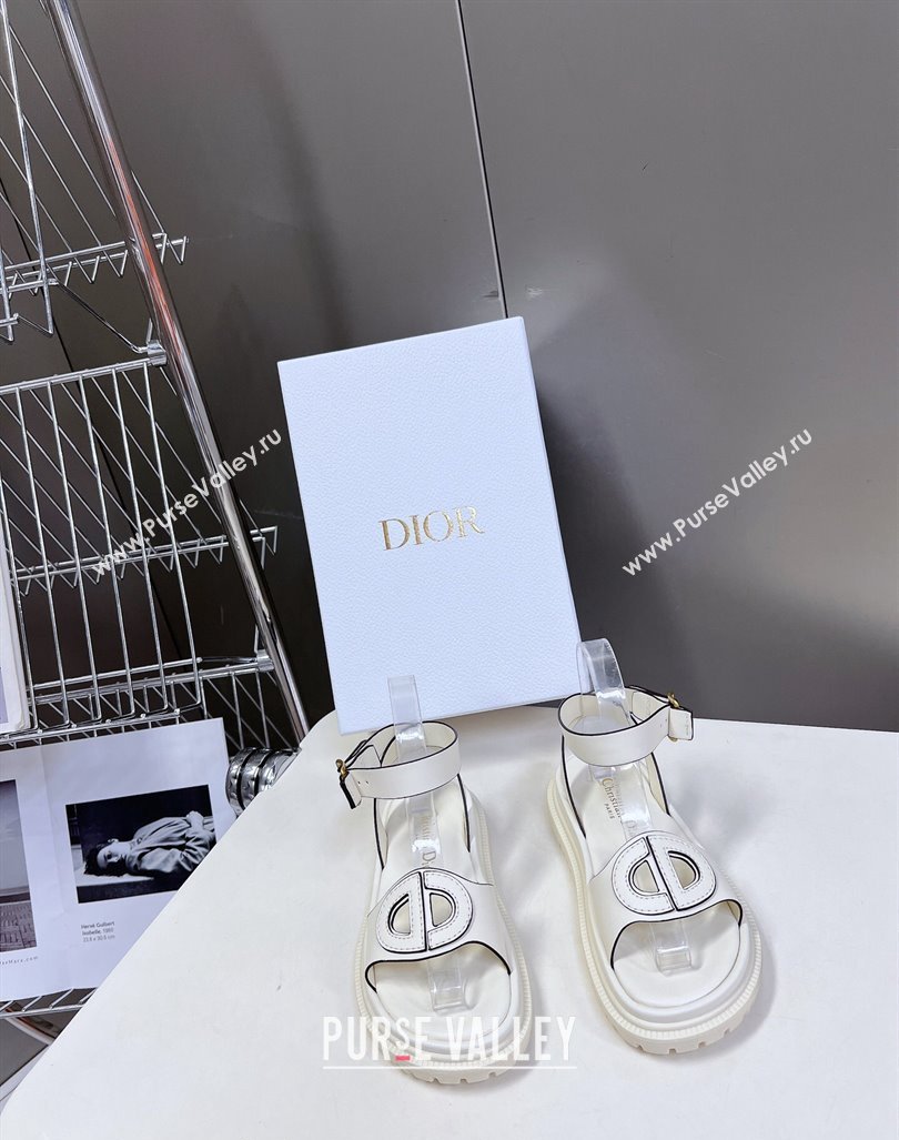 Dior D-Club Sandals with Ankle Strap in Calfskin White/Coffee Trim 2024 0604 (SS-240604036)