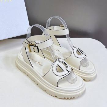 Dior D-Club Sandals with Ankle Strap in Calfskin White/Coffee Trim 2024 0604 (SS-240604036)