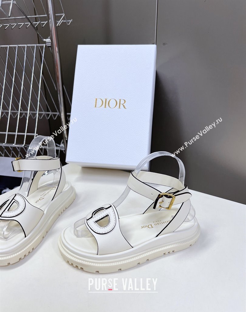 Dior D-Club Sandals with Ankle Strap in Calfskin White/Coffee Trim 2024 0604 (SS-240604036)