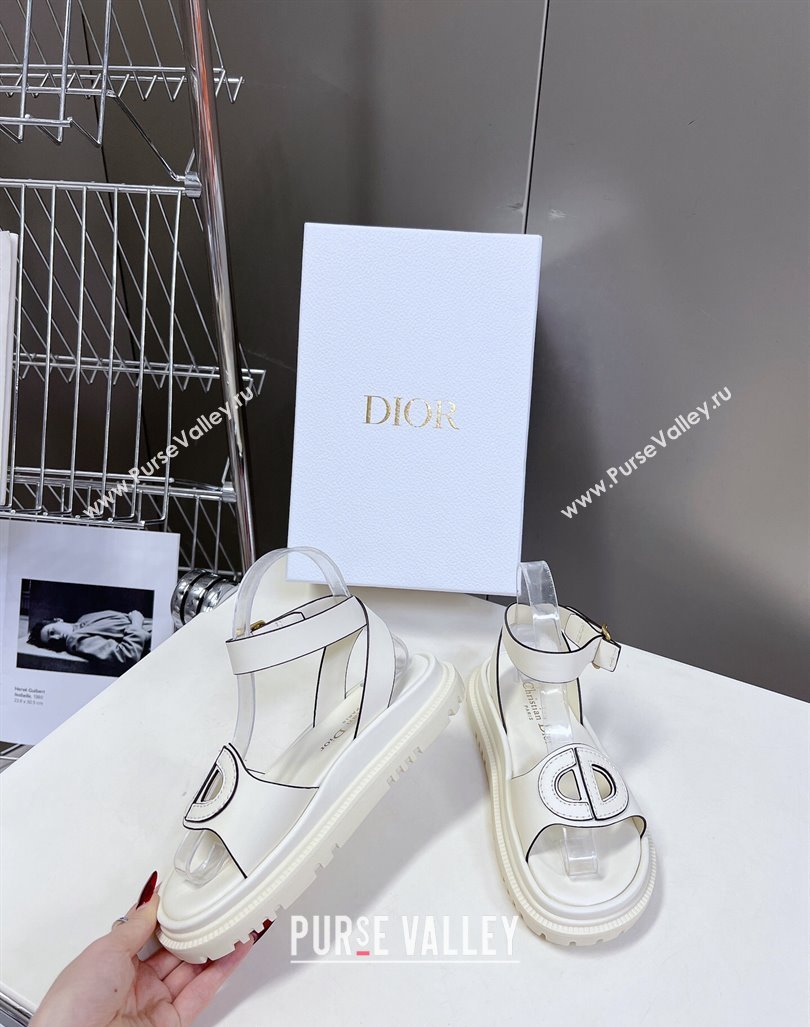 Dior D-Club Sandals with Ankle Strap in Calfskin White/Coffee Trim 2024 0604 (SS-240604036)