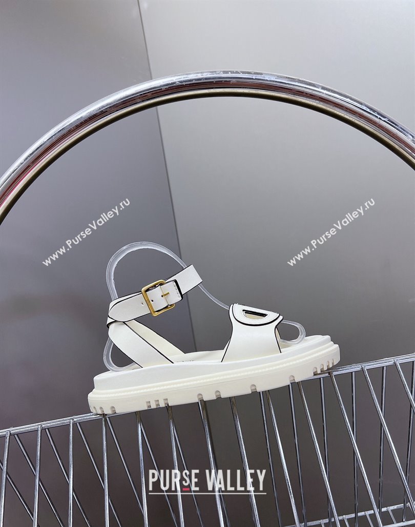 Dior D-Club Sandals with Ankle Strap in Calfskin White/Coffee Trim 2024 0604 (SS-240604036)