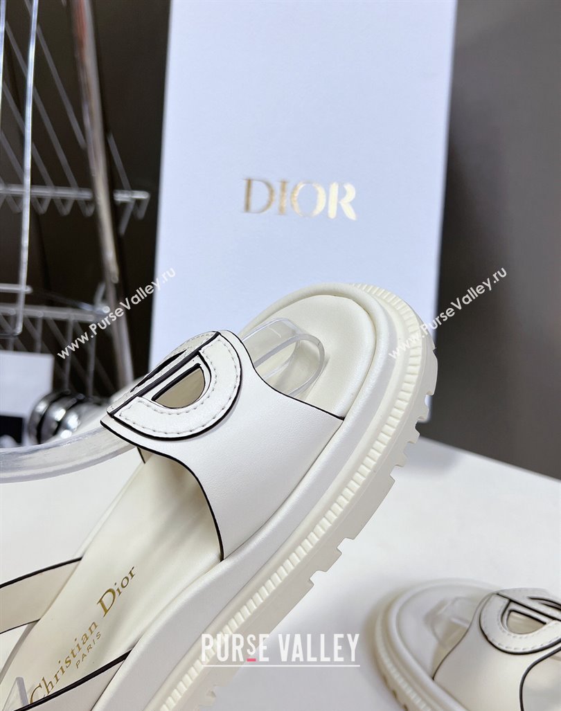 Dior D-Club Sandals with Ankle Strap in Calfskin White/Coffee Trim 2024 0604 (SS-240604036)