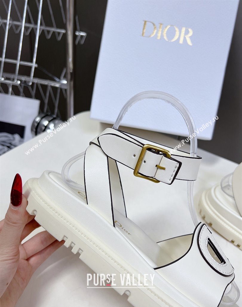 Dior D-Club Sandals with Ankle Strap in Calfskin White/Coffee Trim 2024 0604 (SS-240604036)