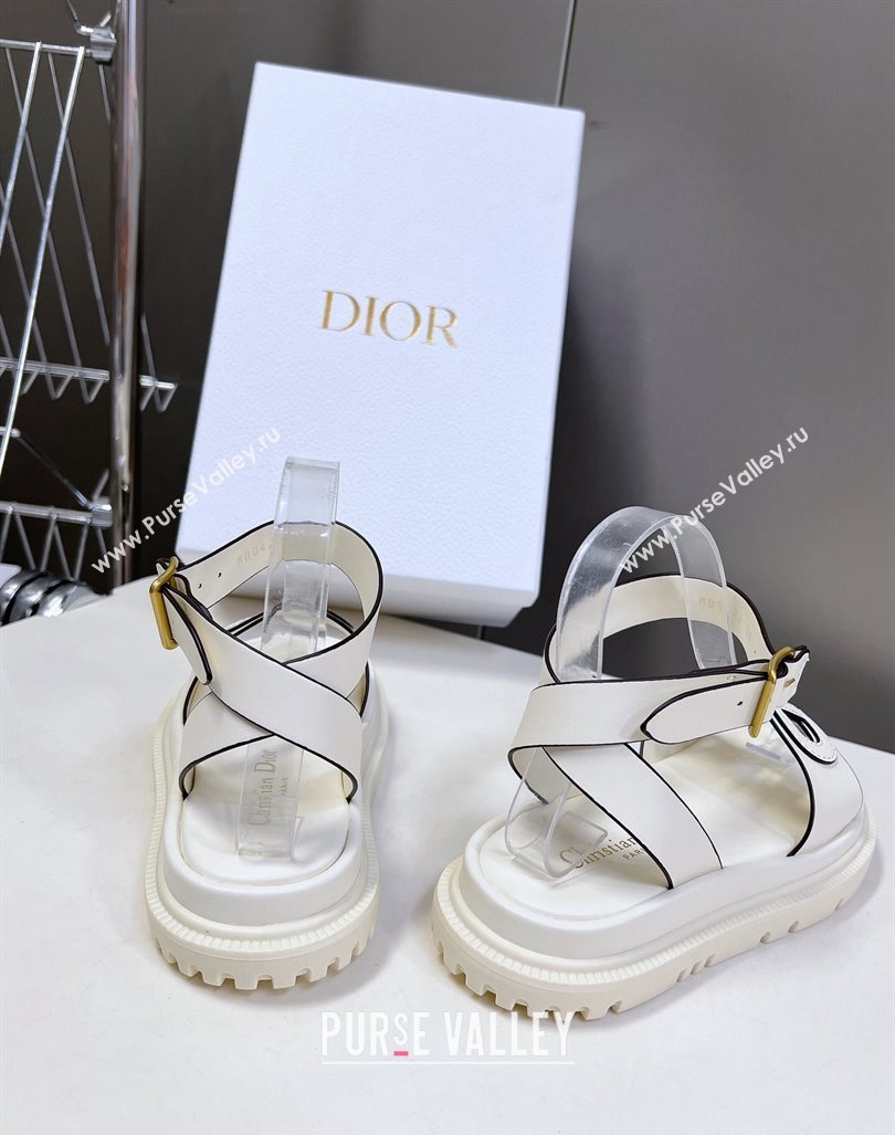 Dior D-Club Sandals with Ankle Strap in Calfskin White/Coffee Trim 2024 0604 (SS-240604036)