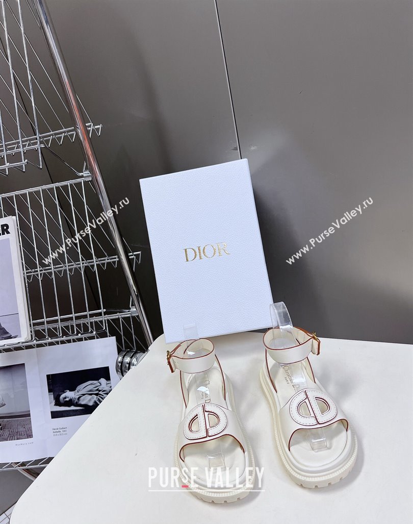 Dior D-Club Sandals with Ankle Strap in Calfskin White/Orange Trim 2024 0604 (SS-240604037)