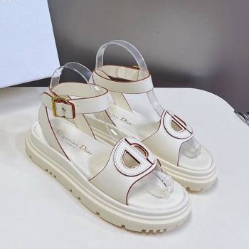Dior D-Club Sandals with Ankle Strap in Calfskin White/Orange Trim 2024 0604 (SS-240604037)