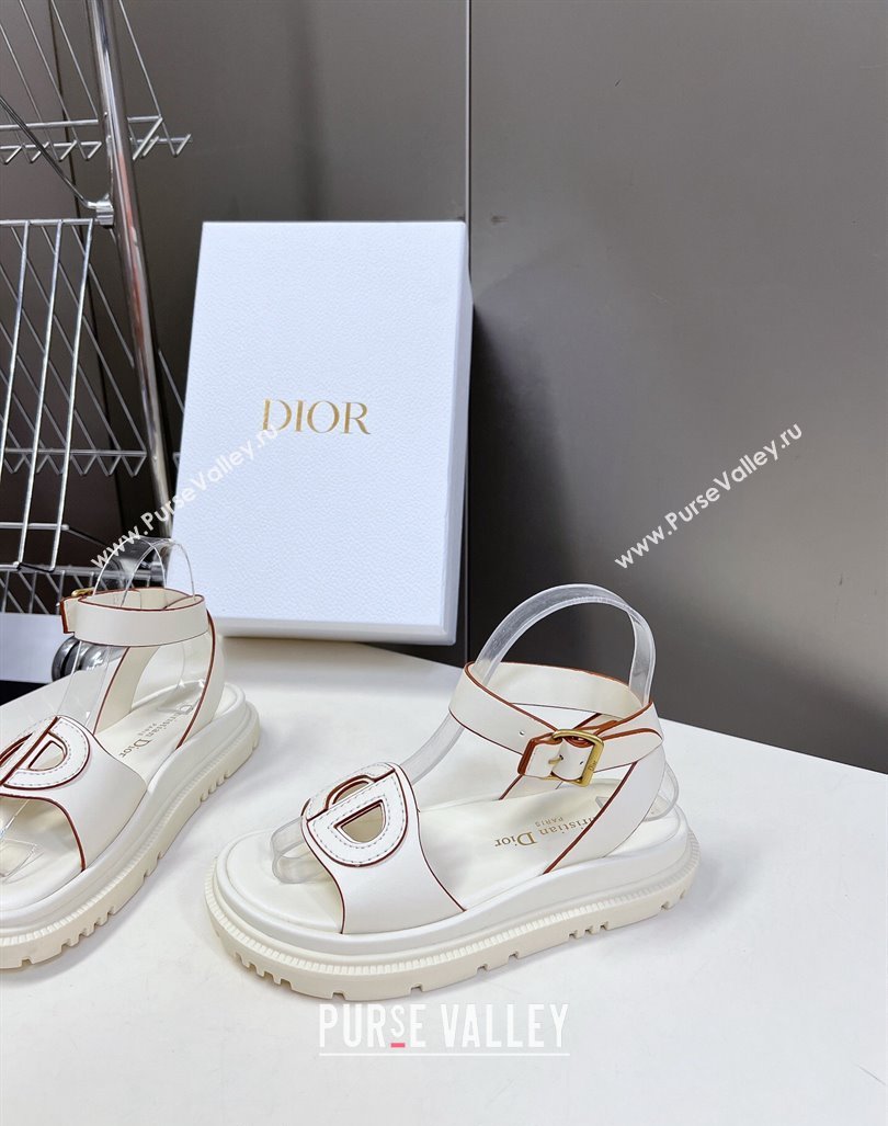 Dior D-Club Sandals with Ankle Strap in Calfskin White/Orange Trim 2024 0604 (SS-240604037)