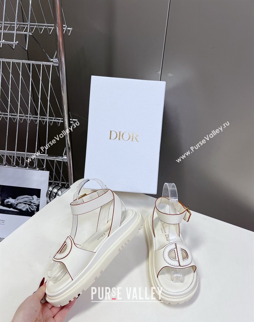 Dior D-Club Sandals with Ankle Strap in Calfskin White/Orange Trim 2024 0604 (SS-240604037)