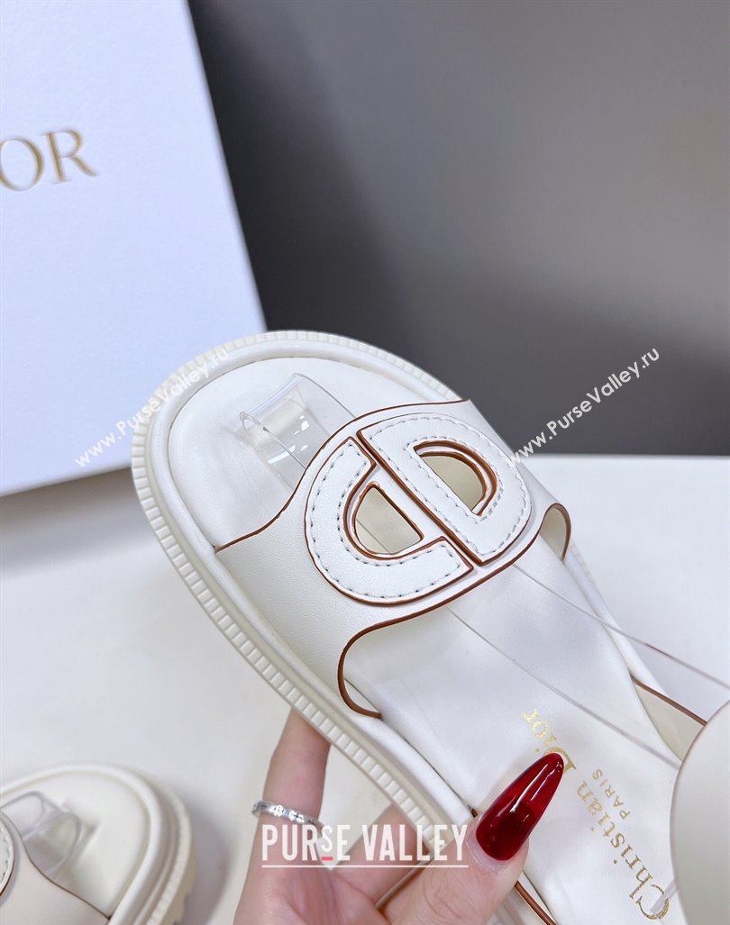 Dior D-Club Sandals with Ankle Strap in Calfskin White/Orange Trim 2024 0604 (SS-240604037)