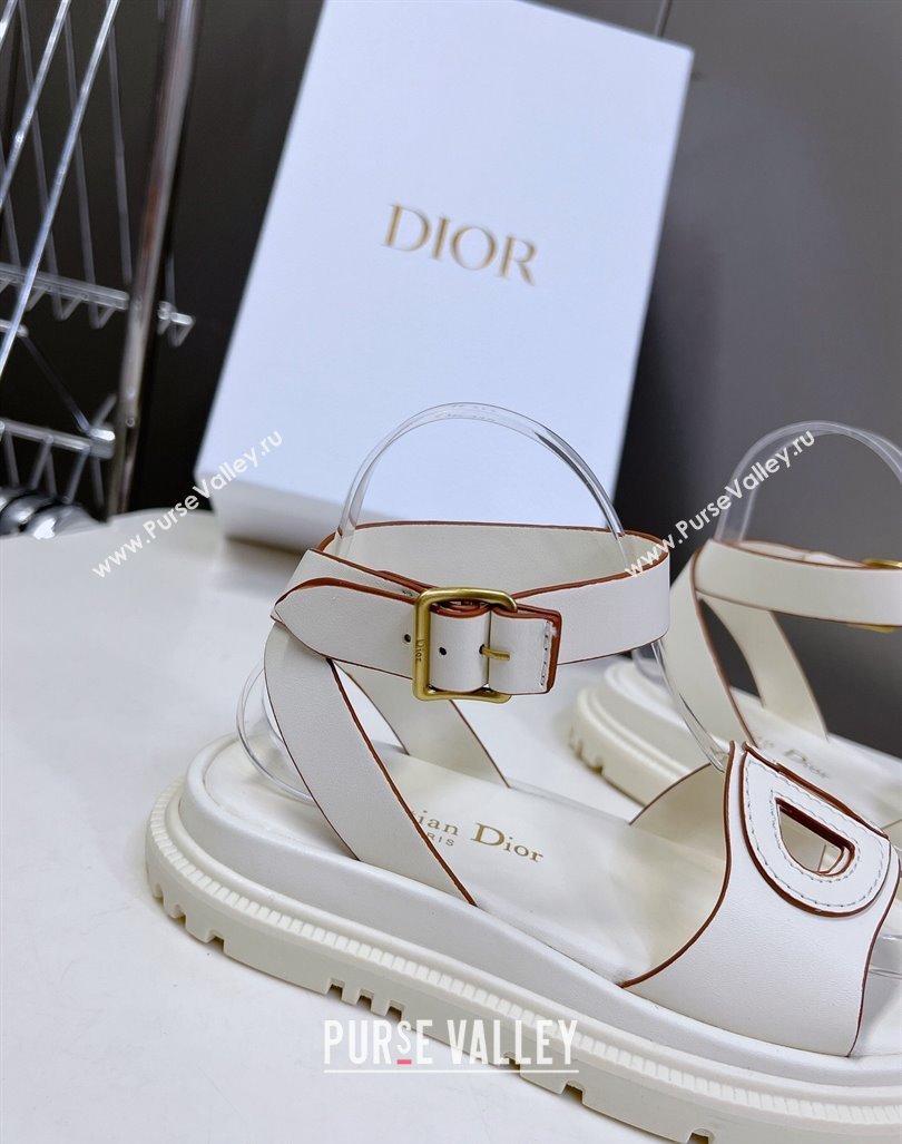 Dior D-Club Sandals with Ankle Strap in Calfskin White/Orange Trim 2024 0604 (SS-240604037)
