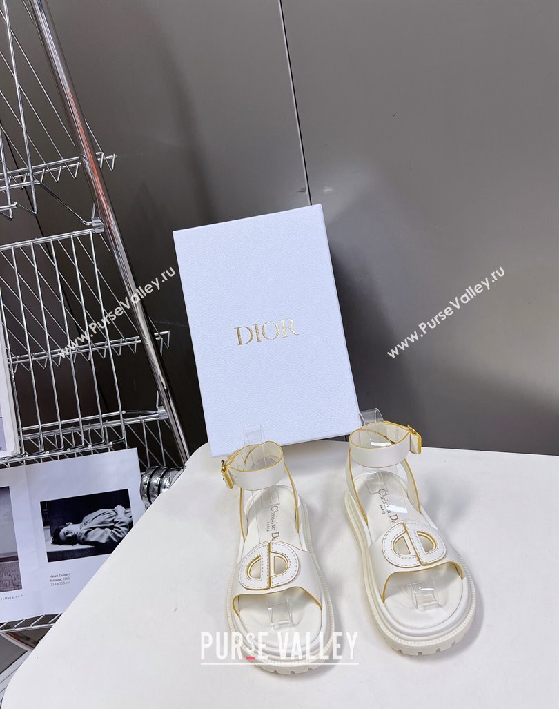 Dior D-Club Sandals with Ankle Strap in Calfskin White/Yellow Trim 2024 0604 (SS-240604038)