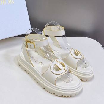 Dior D-Club Sandals with Ankle Strap in Calfskin White/Yellow Trim 2024 0604 (SS-240604038)