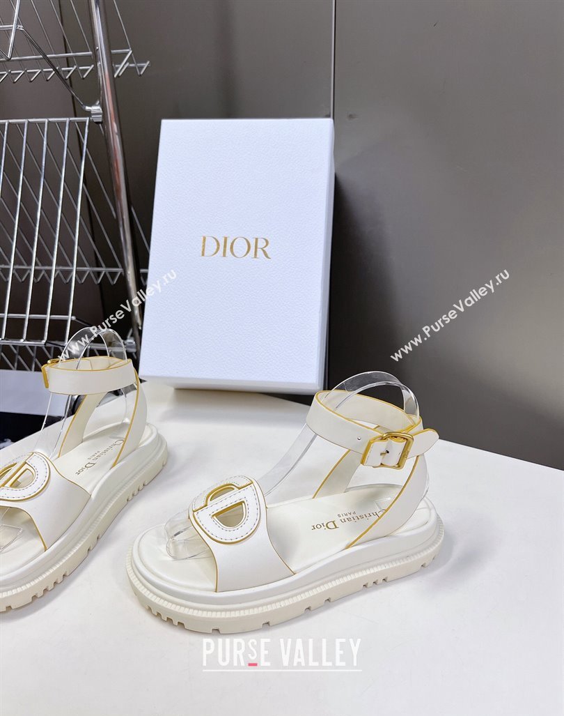 Dior D-Club Sandals with Ankle Strap in Calfskin White/Yellow Trim 2024 0604 (SS-240604038)