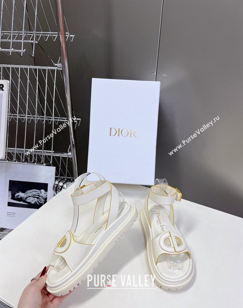 Dior D-Club Sandals with Ankle Strap in Calfskin White/Yellow Trim 2024 0604 (SS-240604038)