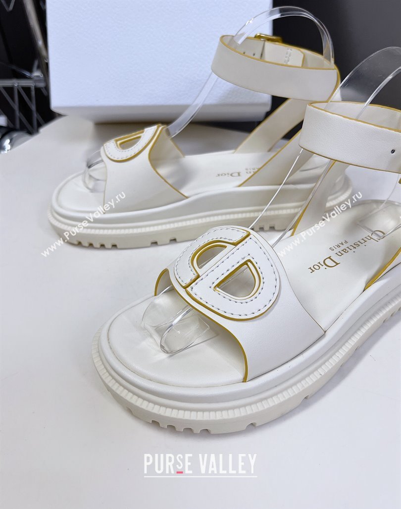 Dior D-Club Sandals with Ankle Strap in Calfskin White/Yellow Trim 2024 0604 (SS-240604038)