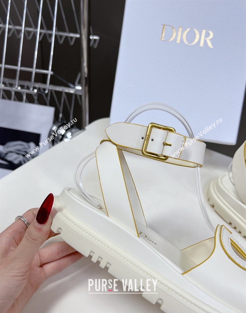 Dior D-Club Sandals with Ankle Strap in Calfskin White/Yellow Trim 2024 0604 (SS-240604038)