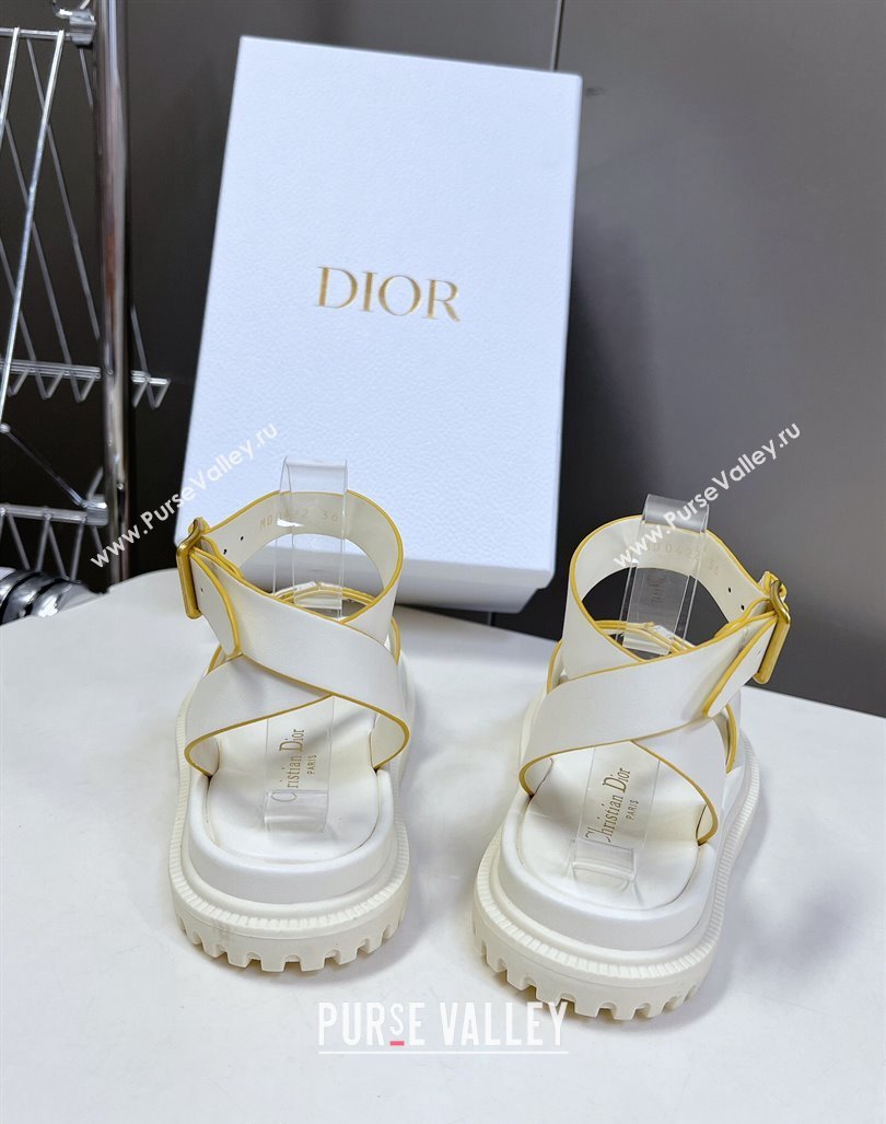 Dior D-Club Sandals with Ankle Strap in Calfskin White/Yellow Trim 2024 0604 (SS-240604038)