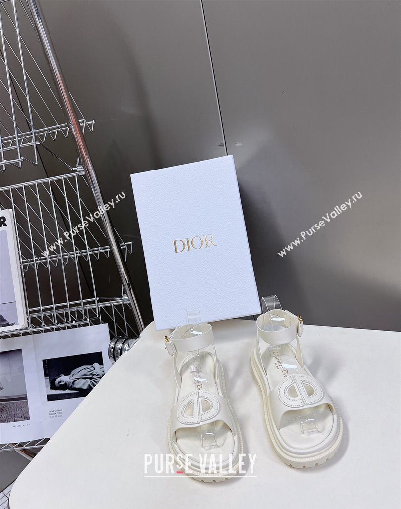 Dior D-Club Sandals with Ankle Strap in Calfskin Leather White 2024 0604 (SS-240604039)