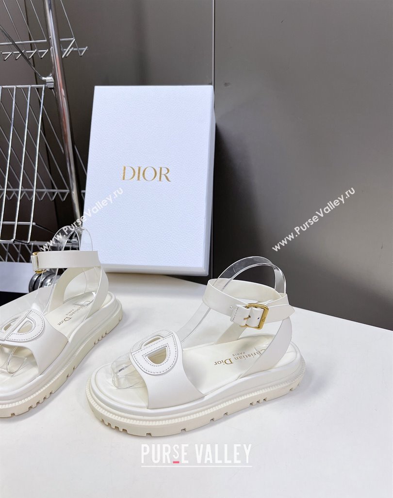 Dior D-Club Sandals with Ankle Strap in Calfskin Leather White 2024 0604 (SS-240604039)