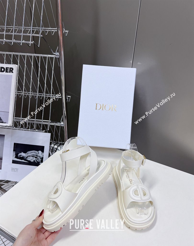 Dior D-Club Sandals with Ankle Strap in Calfskin Leather White 2024 0604 (SS-240604039)