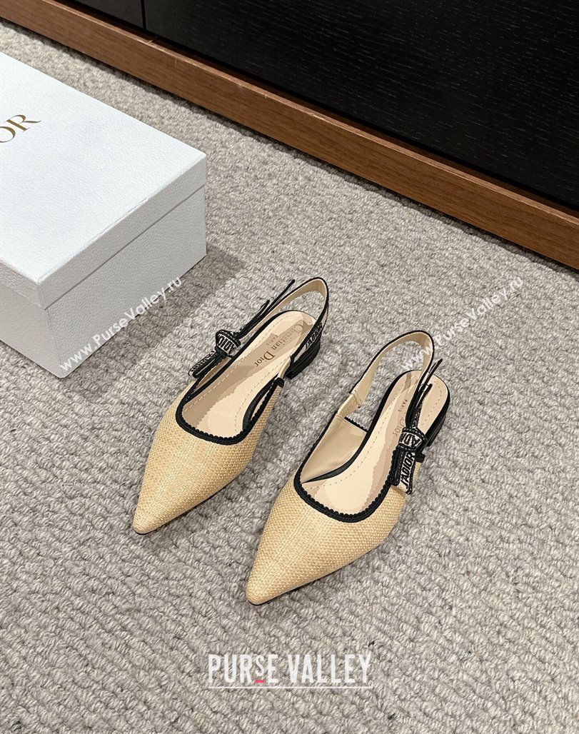 Dior JAdior Slingback Ballet Flats in Beige Yellow Straw 2024 0604 (KL-240604040)