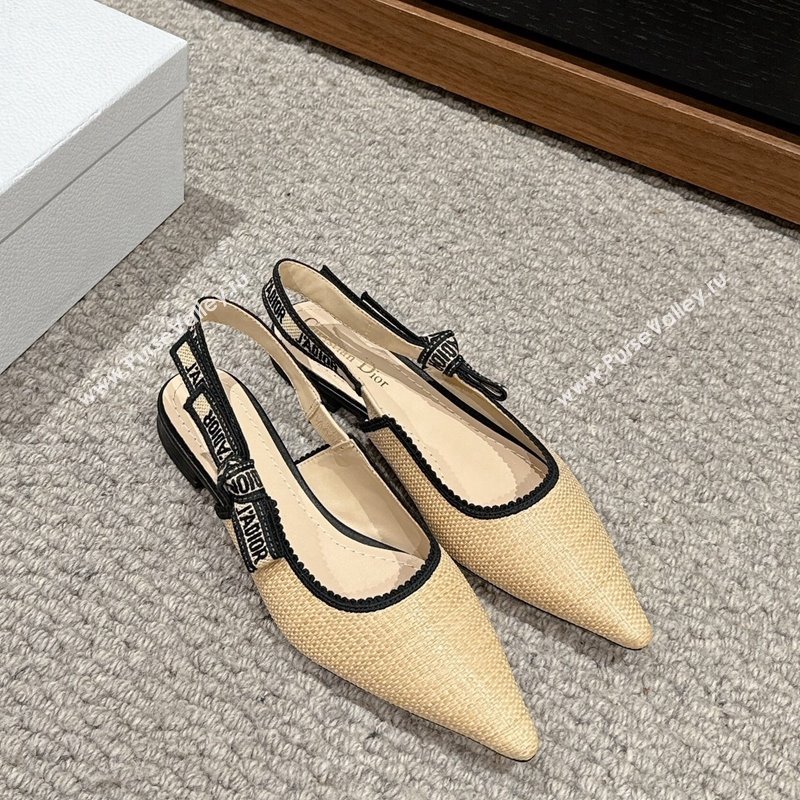 Dior JAdior Slingback Ballet Flats in Beige Yellow Straw 2024 0604 (KL-240604040)