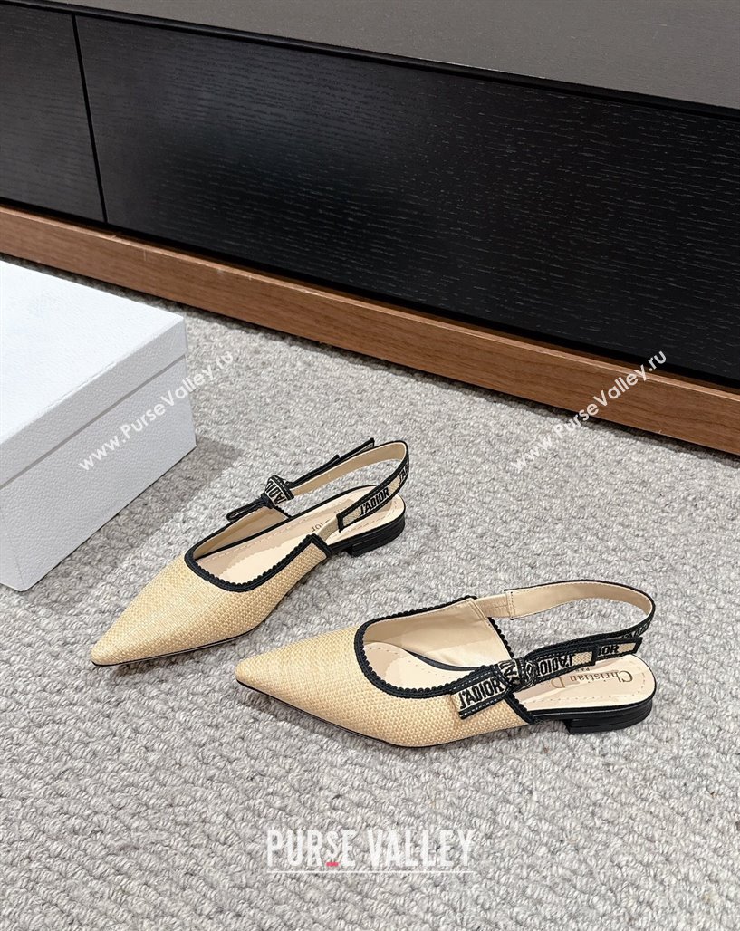 Dior JAdior Slingback Ballet Flats in Beige Yellow Straw 2024 0604 (KL-240604040)