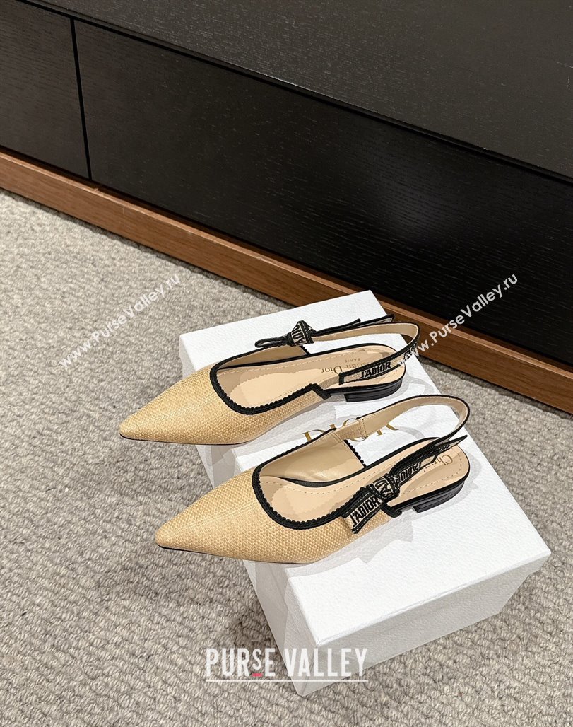 Dior JAdior Slingback Ballet Flats in Beige Yellow Straw 2024 0604 (KL-240604040)