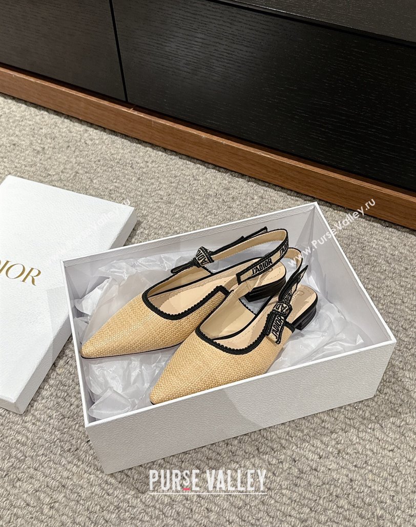 Dior JAdior Slingback Ballet Flats in Beige Yellow Straw 2024 0604 (KL-240604040)