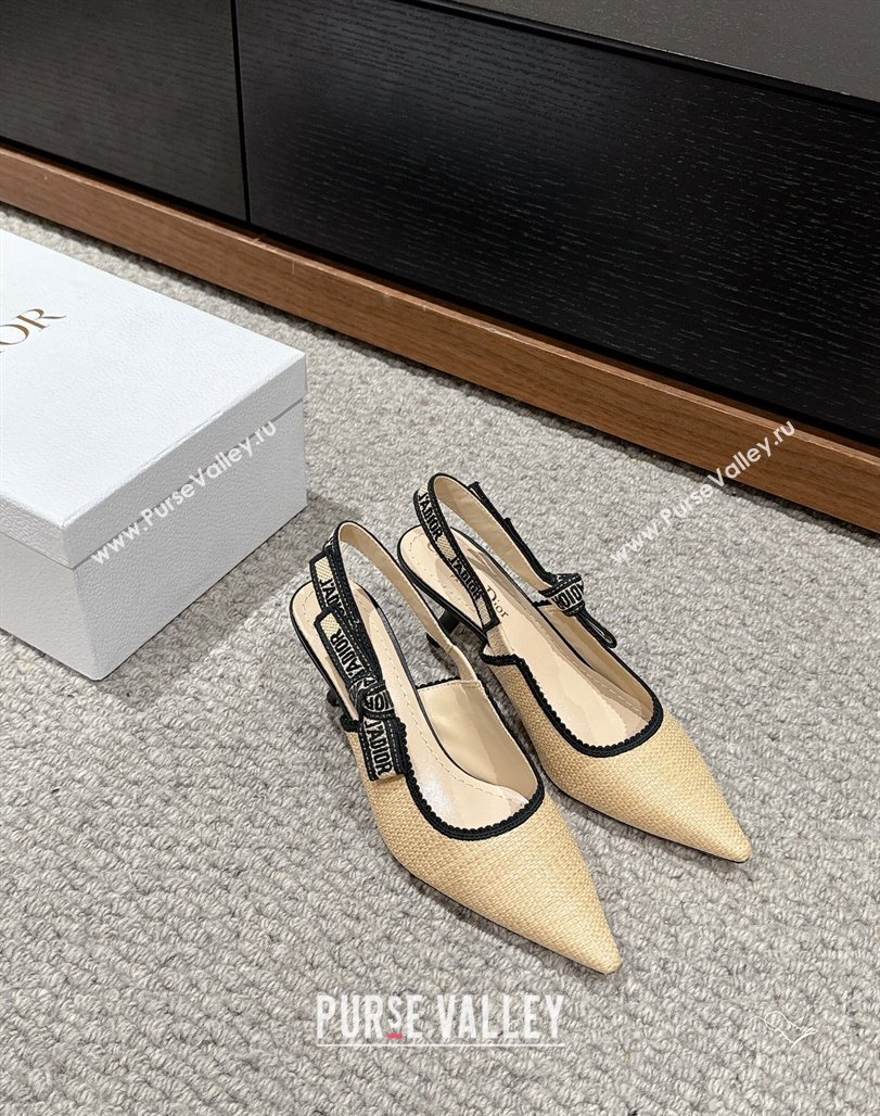 Dior JAdior Slingback Pumps 6.5cm in Beige Yellow Straw 2024 0604 (KL-240604041)