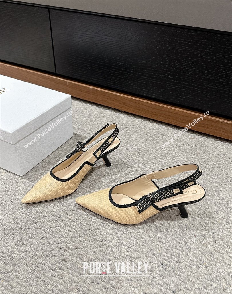 Dior JAdior Slingback Pumps 6.5cm in Beige Yellow Straw 2024 0604 (KL-240604041)