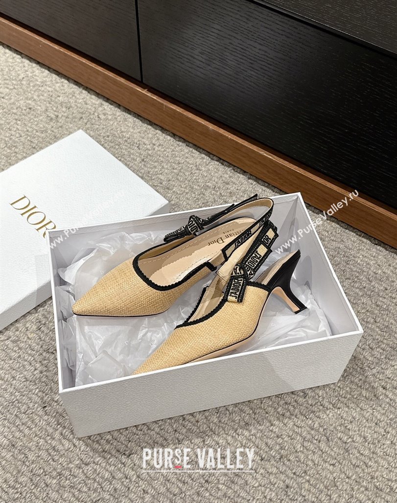 Dior JAdior Slingback Pumps 6.5cm in Beige Yellow Straw 2024 0604 (KL-240604041)