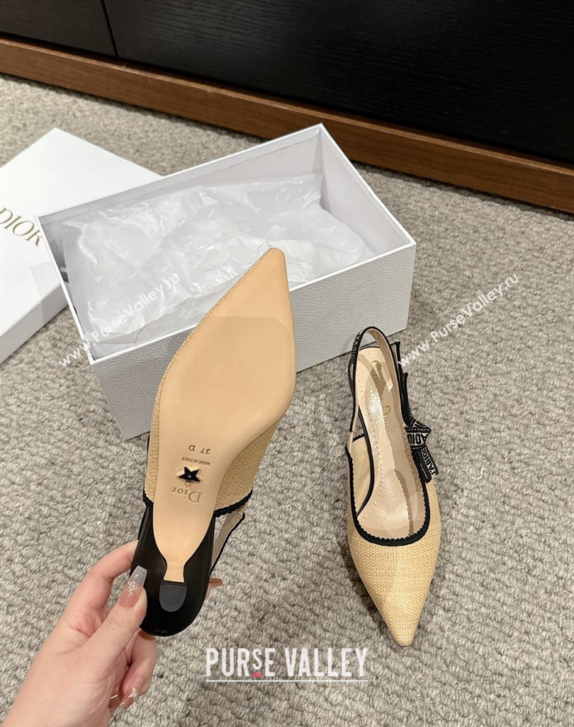 Dior JAdior Slingback Pumps 6.5cm in Beige Yellow Straw 2024 0604 (KL-240604041)