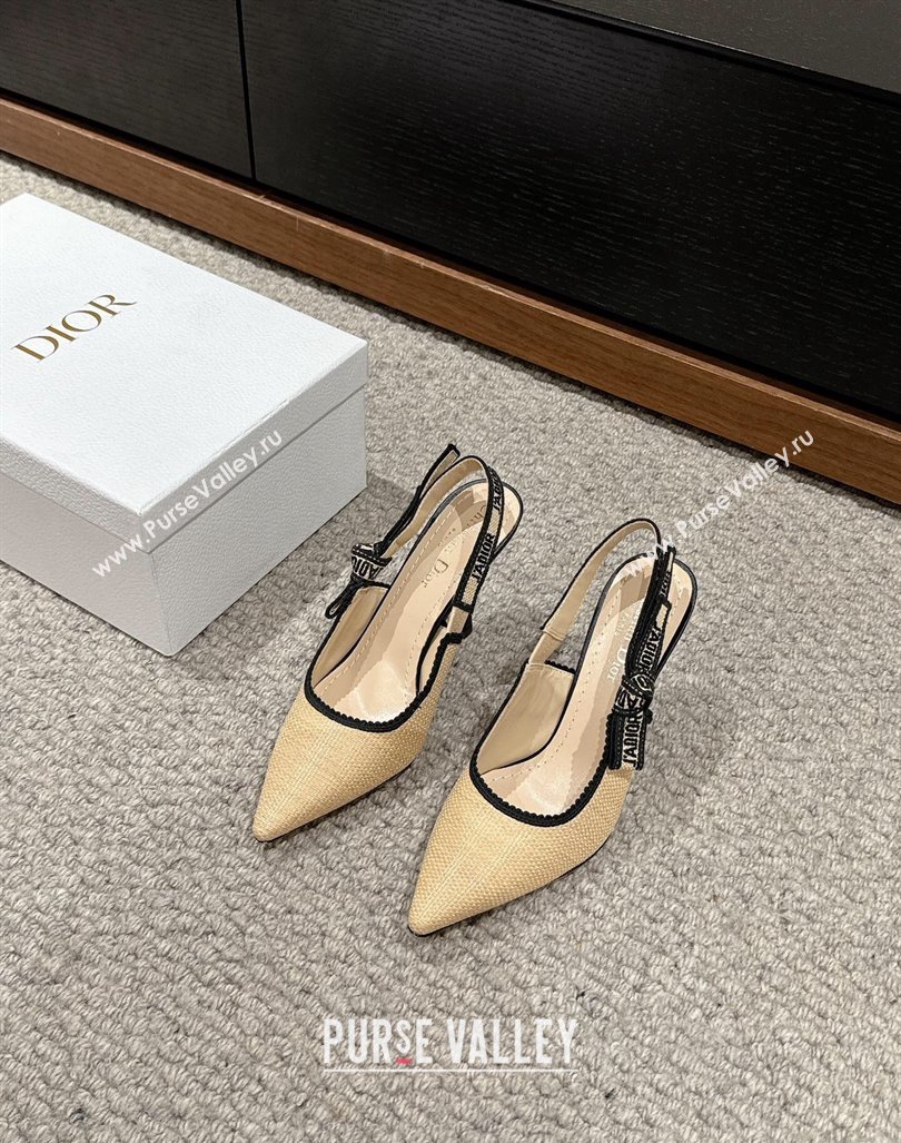 Dior JAdior Slingback Pumps 9.5cm in Beige Yellow Straw 2024 0604 (KL-240604042)