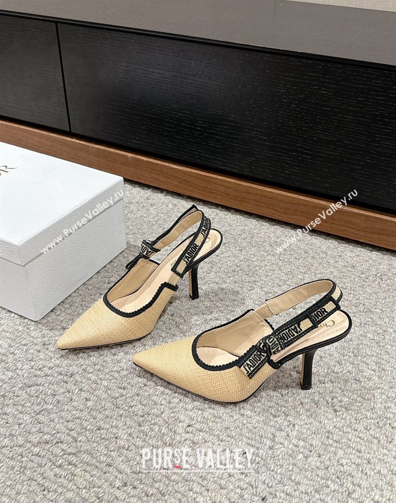 Dior JAdior Slingback Pumps 9.5cm in Beige Yellow Straw 2024 0604 (KL-240604042)