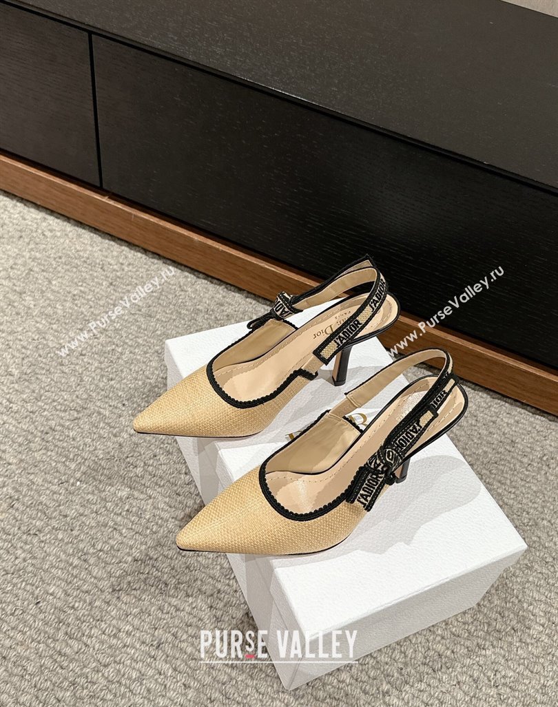 Dior JAdior Slingback Pumps 9.5cm in Beige Yellow Straw 2024 0604 (KL-240604042)