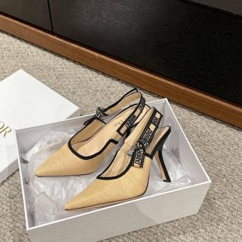 Dior JAdior Slingback Pumps 9.5cm in Beige Yellow Straw 2024 0604 (KL-240604042)