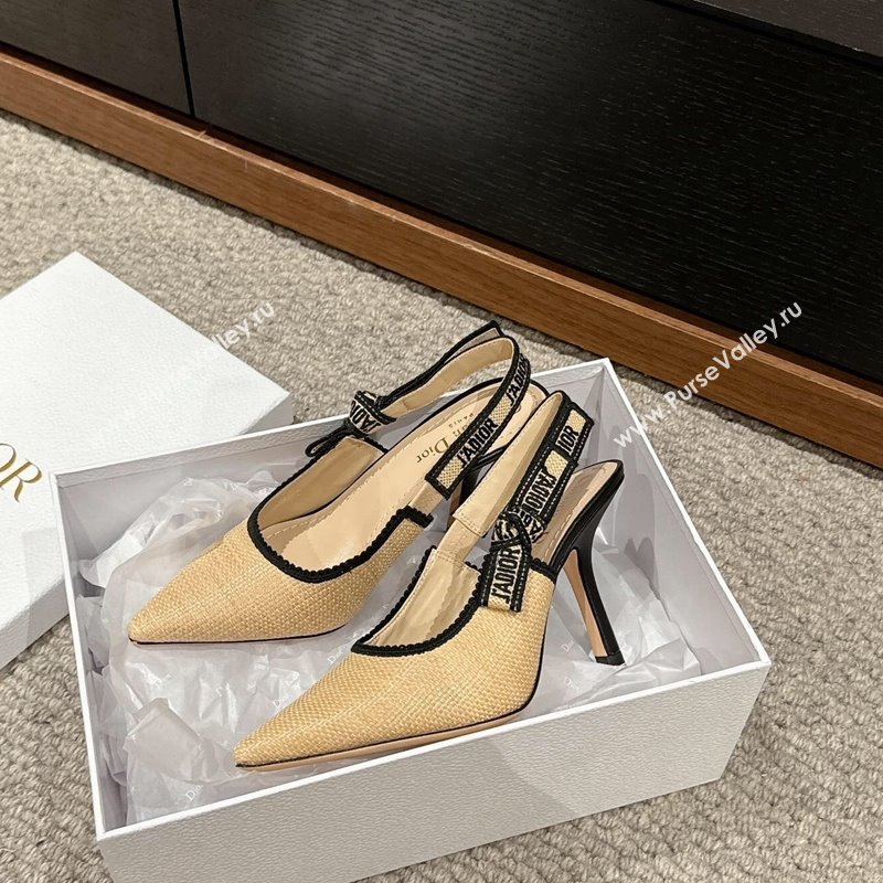 Dior JAdior Slingback Pumps 9.5cm in Beige Yellow Straw 2024 0604 (KL-240604042)