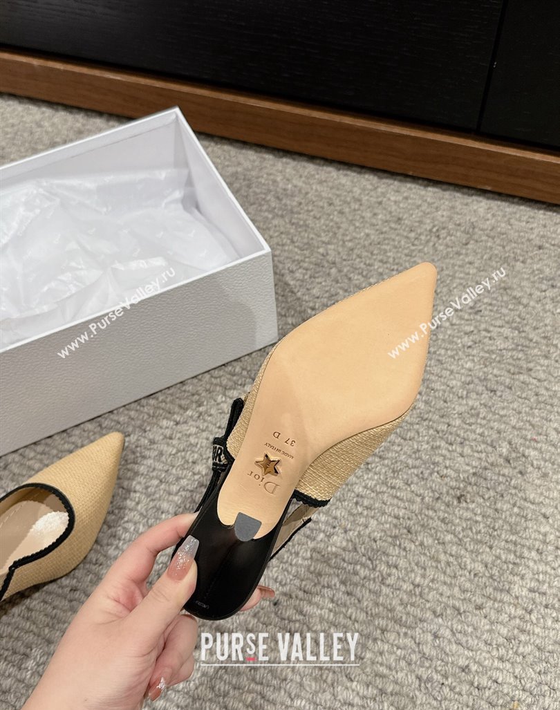 Dior JAdior Slingback Pumps 9.5cm in Beige Yellow Straw 2024 0604 (KL-240604042)