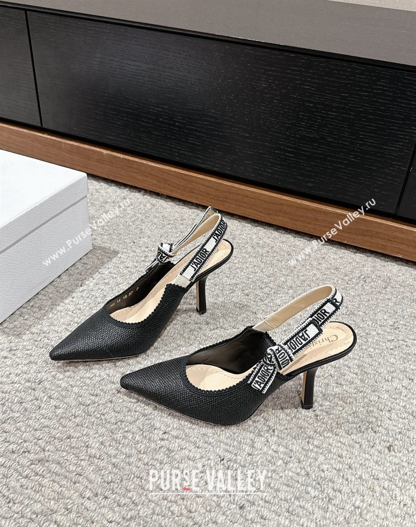 Dior JAdior Slingback Pumps 9.5cm in Black Straw-Like 2024 0604 (KL-240604045)