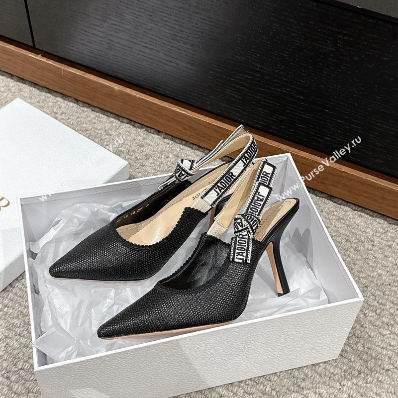 Dior JAdior Slingback Pumps 9.5cm in Black Straw-Like 2024 0604 (KL-240604045)