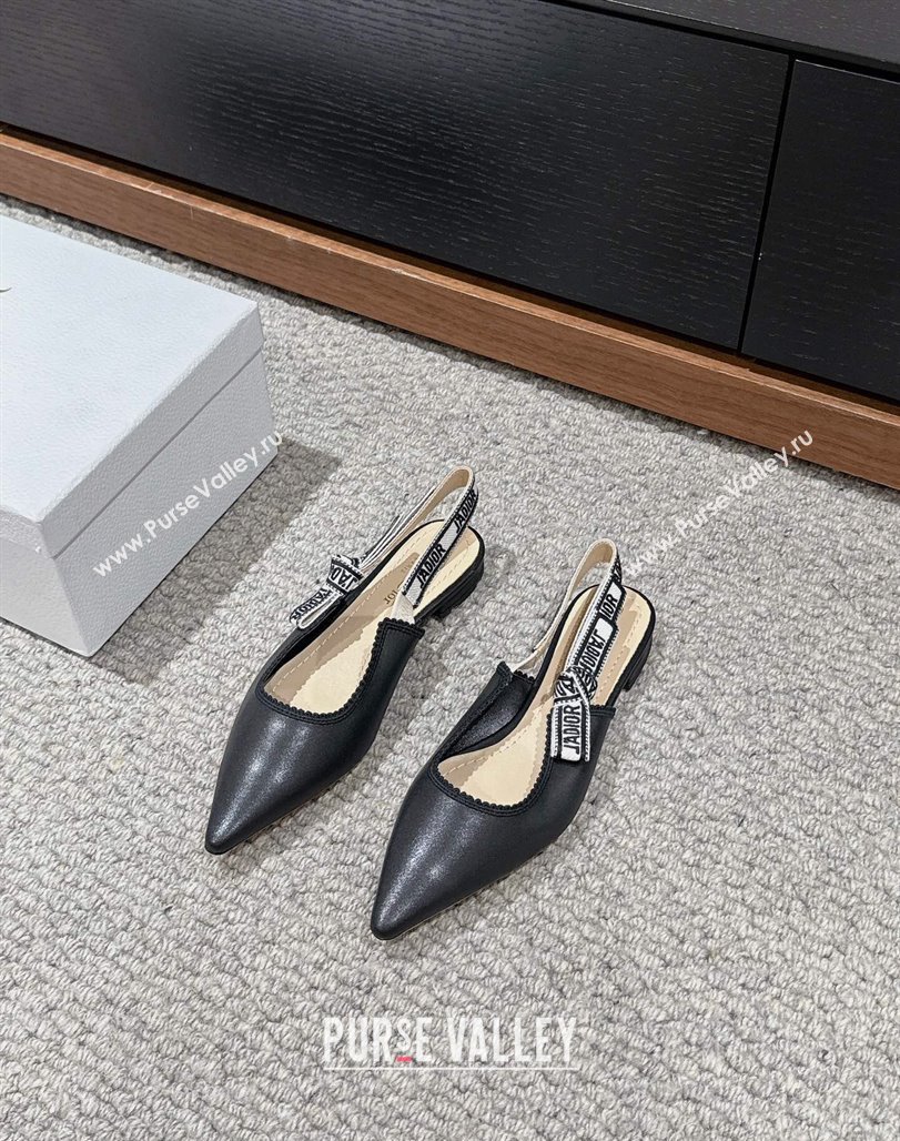 Dior JAdior Slingback Pumps/Ballet Flat in Black Lambskin 2024 0604 (KL-240604048)