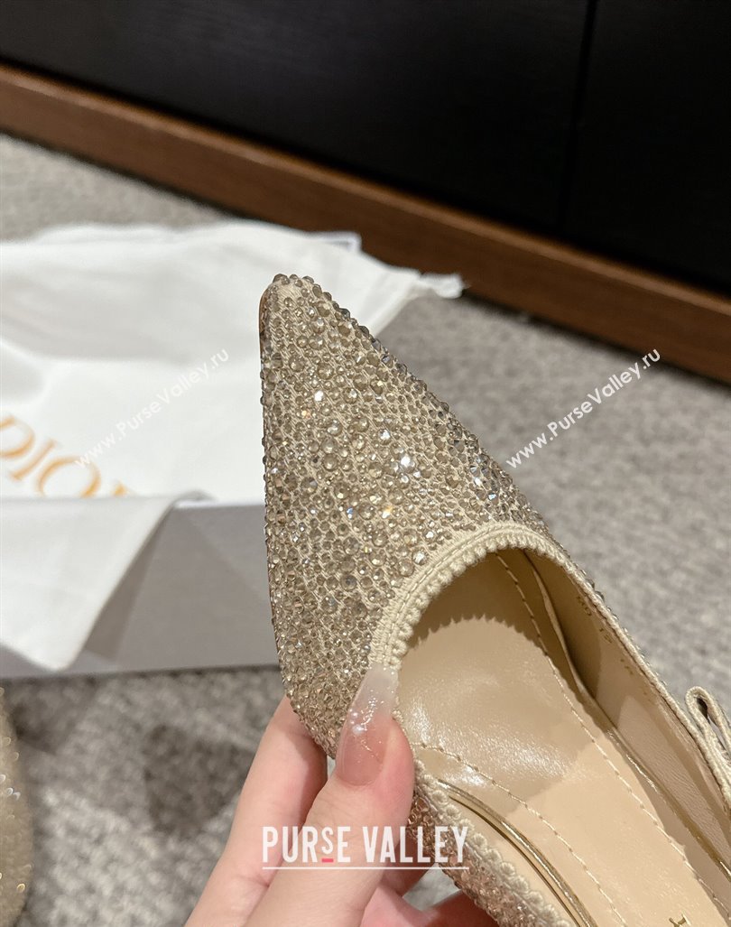 Dior JAdior Slingback Ballet in Strass Embroidery Gold-Tone 2024 0604 (KL-240604067)