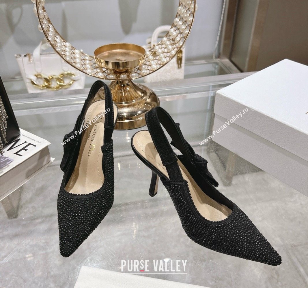 Dior JAdior Slingback Pumps 9.5cm in Strass Embroidery Black 2024 0604 (KL-240604051)