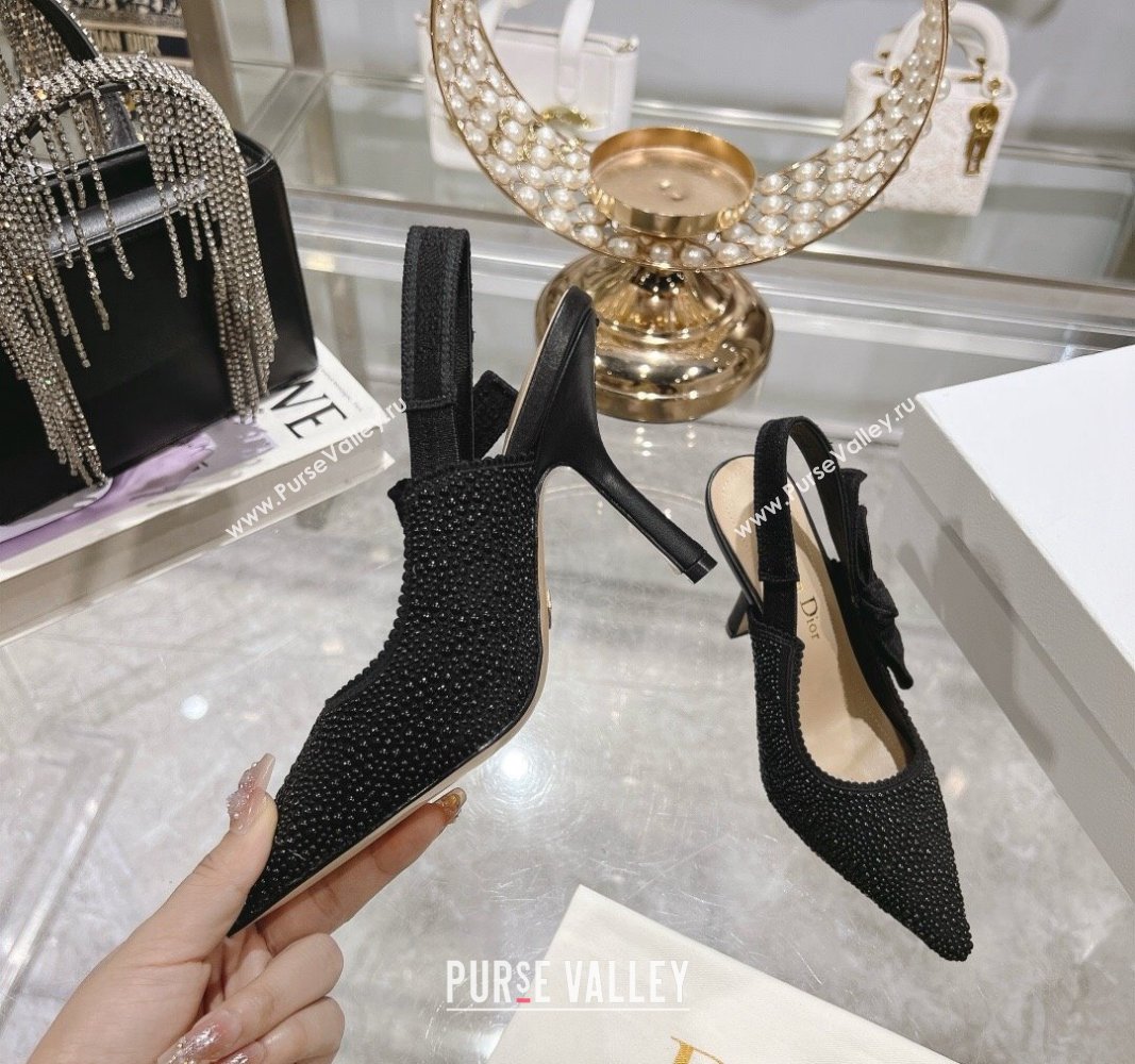 Dior JAdior Slingback Pumps 9.5cm in Strass Embroidery Black 2024 0604 (KL-240604051)