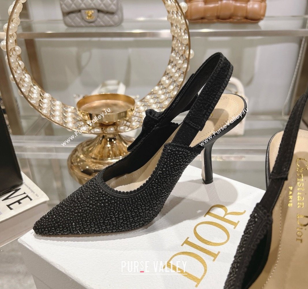 Dior JAdior Slingback Pumps 9.5cm in Strass Embroidery Black 2024 0604 (KL-240604051)