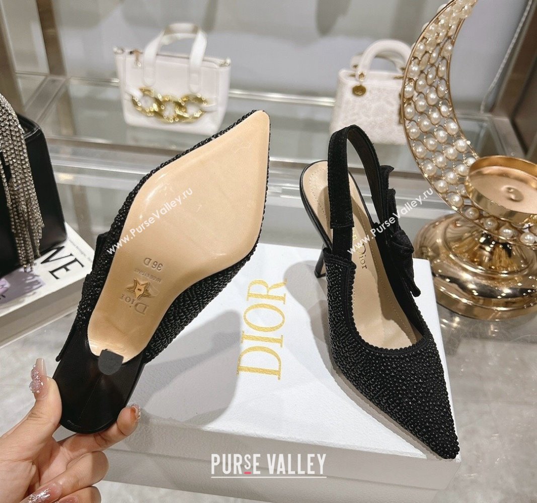 Dior JAdior Slingback Pumps 9.5cm in Strass Embroidery Black 2024 0604 (KL-240604051)