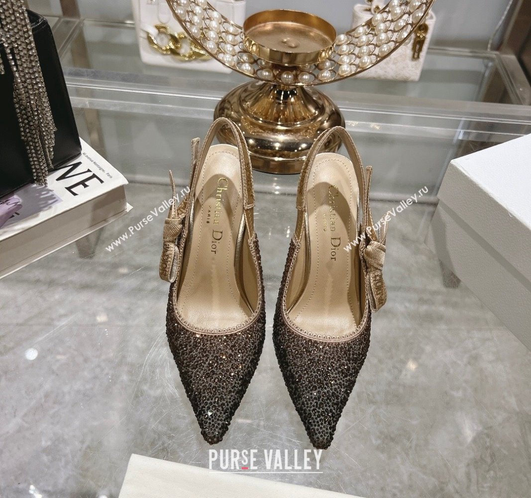 Dior JAdior Slingback Pumps 9.5cm in Strass Embroidery Gradient Gold 2024 0604 (KL-240604054)